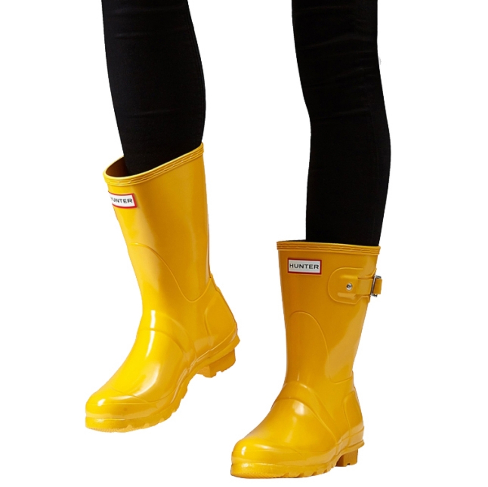 Hunter yellow gloss short rainboots